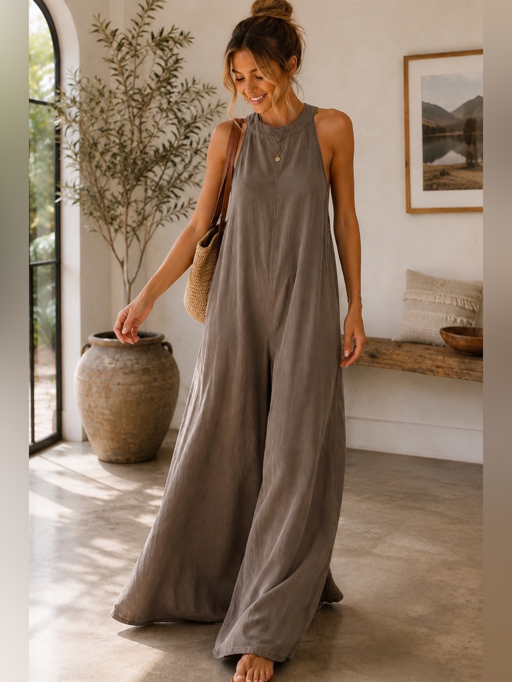 Anthropologie Cloth & Stone Marfa Tencel Wide Leg Jumpsuit M